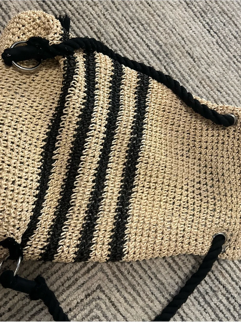 Cynthia Rowley Woven Straw Drawstring Bucket Backpack boho beach coastal Raffia